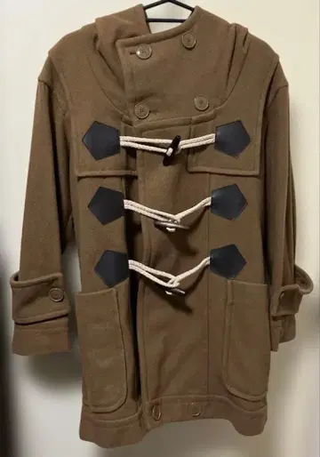 Ne-net 남성용 브라운 더플 코트 후드 부착