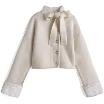 GRL 리본 펄 버튼 퍼 니트 가디건[lt150] 아이보리