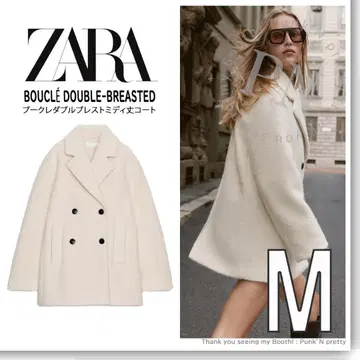 택 포함 새상품 ZARA 부클레 더블 브레스트 미디 기장 코트 M
