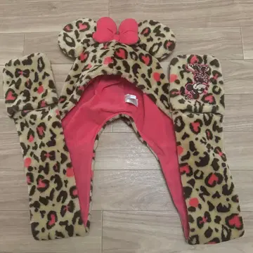 [레어] 디즈니 미니 레오파드 무늬 팬캡 머플러캡