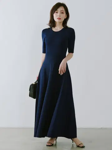 anuans 더블 페이스 니트 플레어 원피스 네이비 택 포함
