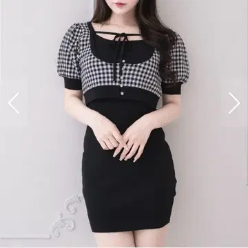 pium 깅엄 레이어드 니트 원피스