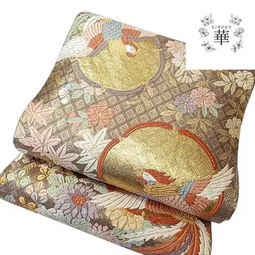 화려한 후쿠로 오비 새 봉황 꽃 금