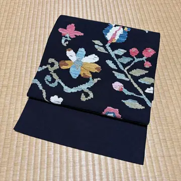 나고야 오비 블랙 꽃 자수