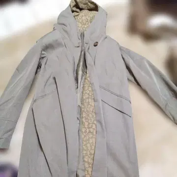 그레이 롱 코트 후드 부착