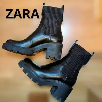 ZARA 블랙 사이드 고어 부츠 37
