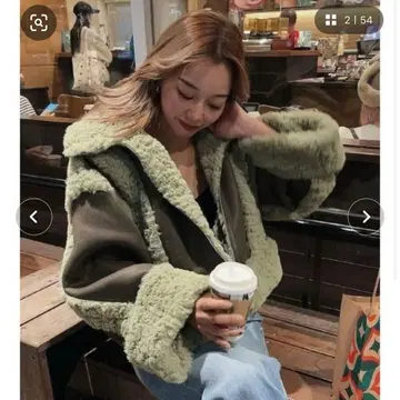 EVRIS 숏 페이크 무스탕 블루종 카키