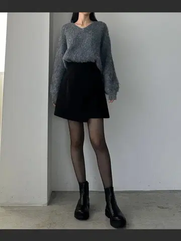 Louere 이너 팬츠 부착 랩 스타일 미니 스커트 블랙