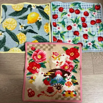 페이러 손수건 중고 3개 레몬 체리 토끼 후르츠