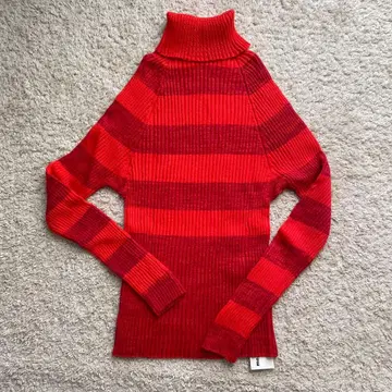 메르시보쿠 리브 터틀넥 스웨터 빨간색 보더