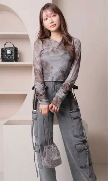 미사용 새상품 립 서비스 베어 SET 사이드 리본 튤 상의 (브라운)