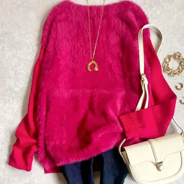 인기 개럴개런트 샤기 절개 니트 풀오버 핑크