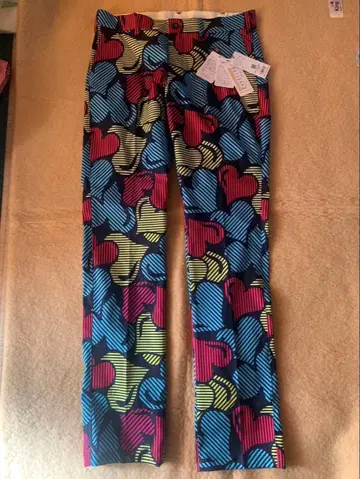 미사용 새상품 라우드마우스 남성용 컬러풀 하트 무늬 슬림 핏 팬츠