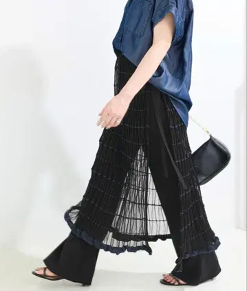 BC Stock [ 2세트 ] 컷 플레어 팬츠/니트 시어 스커트 레이어드