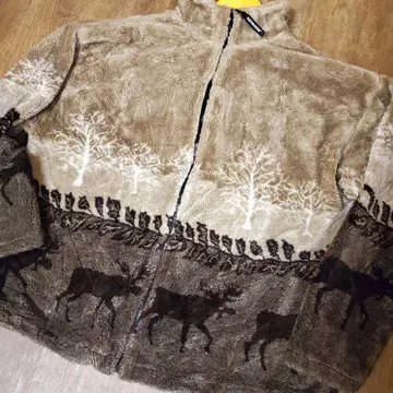 90s BLACK MOUNTAIN 올 패턴 엘크 패턴 플리스 자켓 XL