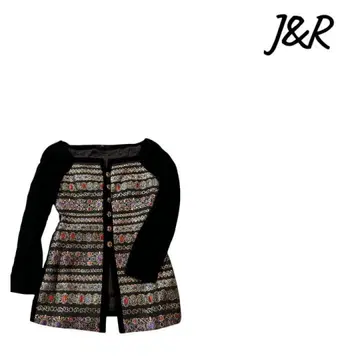 J&R 자수 노카라 자켓 블랙 여성용 고급 비즈