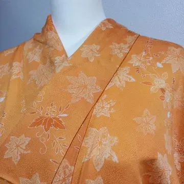 실크 오렌지 꽃무늬 코몬 기모노