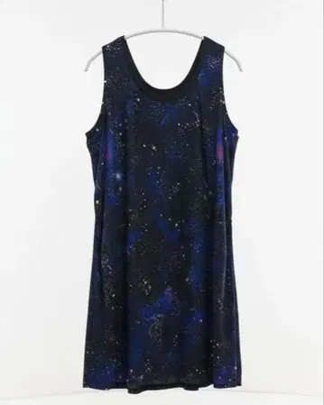 우주 패턴 슬리브리스 무릎 기장 원피스 리버서블