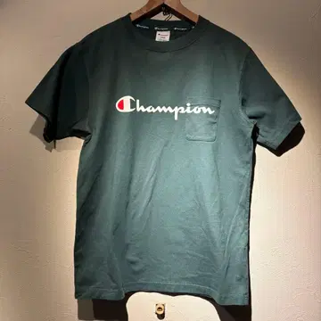 Champion 그린 T셔츠 반팔 가슴 포켓 부착 새상품급
