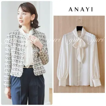 [ 1128 ] 아나이 새틴 도트 요류 보타이 블라우스 아이보리 38