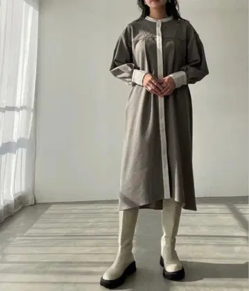 willfully 퀼팅 디자인 바이컬러 셔츠 원피스 그레이