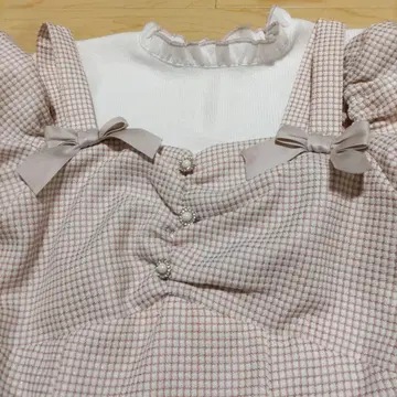 핑크 체크 프릴 원피스