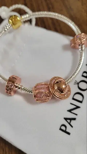 PANDORA 실버 로즈 골드 팔찌