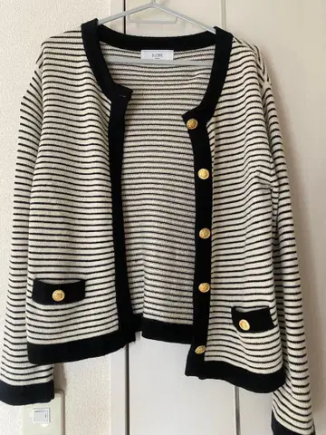 SLOBE iENA 화이트 블랙 스트라이프 가디건