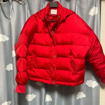 jouetie 후드 부착 레드 다운 자켓