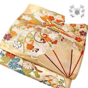 화 후쿠로 오비 부채 문양 봉황 꽃무늬 포멀 자수풍 고급