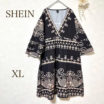 [ SHEIN ] 원피스 튜닉 에스닉 패턴 페이즐리 무늬 XL 블랙