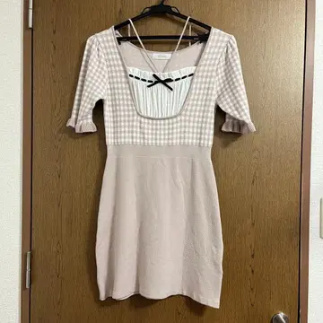 pium 도리 깅엄 니트 원피스 핑크