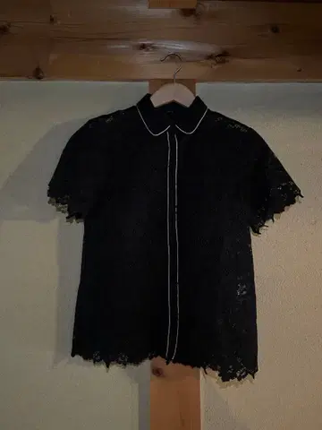 LE CIEL BLEU 블랙 레이스 반팔 셔츠