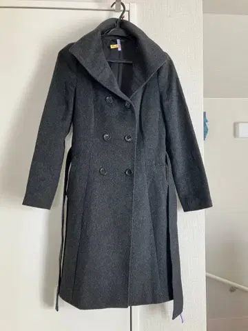 울 더블 브레스 코트 다크 그레이