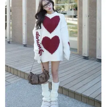 Darich 하트 로고 로우게이지 니트 튜닉 니트 아이보리