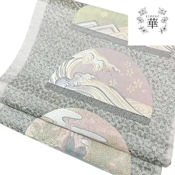 화 후쿠로 오비 니시진 비단 풍경 파도 산 꽃 은