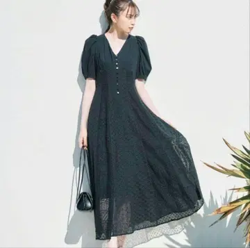 cocodeal 레이스 MIX 퍼프 슬리브 원피스 블랙