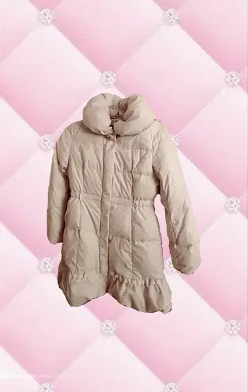 파스텔 핑크 비쥬 장식 다운 자켓 프릴 밑단