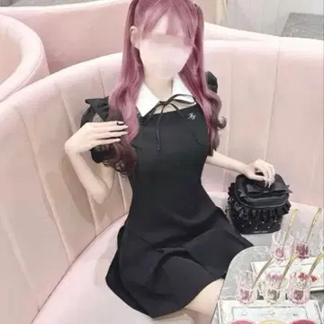 미셸 마카롱 honeymew 도트 튤 칼라 원피스 핑크