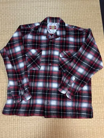 빈티지 옴브레 체크 셔츠 오픈 카라 플란넬 셔츠