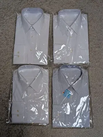 [ 미사용 ] 긴팔 와이셔츠 4장 세트 화이트 무지 3장 스트라이프 1장