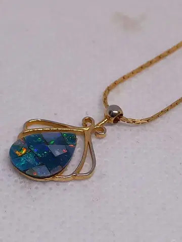 천연 오팔 눈물형 모자이크 펜던트