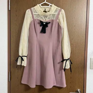 ROJITA 비즈 브로치 레이시 콤비 원피스 핑크