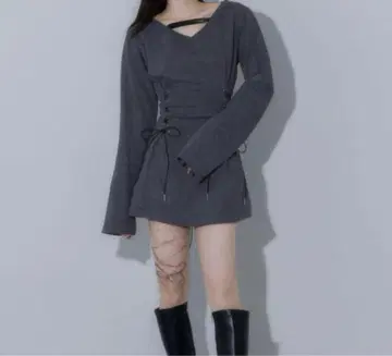 AWL ellno de mavie 라메 맨투맨 레이스업 원피스