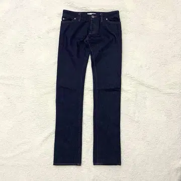 캐주얼 핑크 스티치 스트레이트 데님 팬츠 다크 네이비 인디고 M