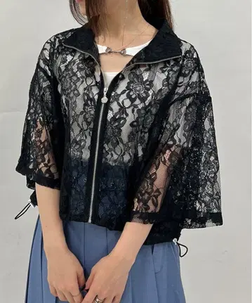 하이넥 레이스 블루종 블랙 엑시즈팜 axes femme