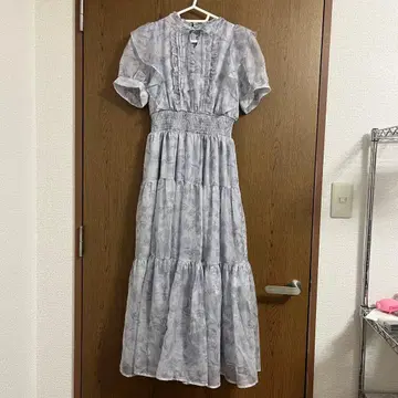 evelyn 라메 프릴 꽃무늬 OP 롱 원피스 블루