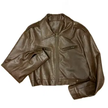 vivabrown 브라운 크롭 가죽 자켓