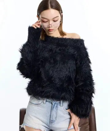 Just a noon 라메 페더 니트 블랙 나카마치 아야