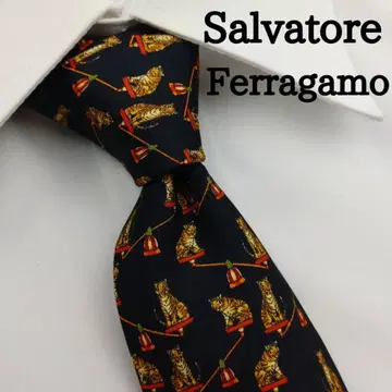 살바토레 페라가모 고급 실크 넥타이 올 패턴 블랙